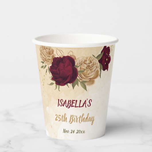 Gobelets En Papier Maroon vert beige or botanique (Recto)