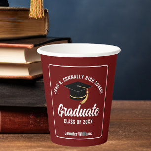 Gobelets En Papier Maroon White Graduate Custom 2025 Graduation Party