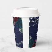 Gobelets En Papier Marsala en bois rustique & Fleurs bleues de marine (Gauche)