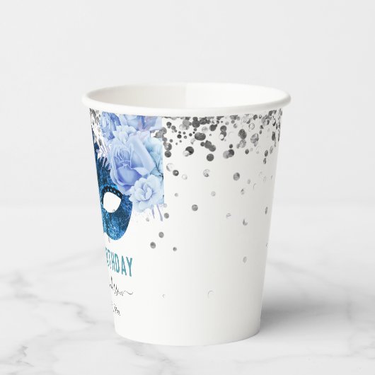 Gobelets En Papier Mascarade bleue fête d'anniversaire (Gauche)