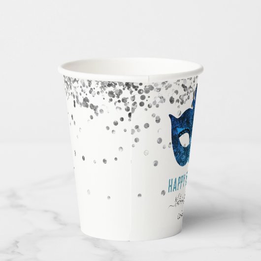 Gobelets En Papier Mascarade bleue fête d'anniversaire (Droite)