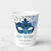 Gobelets En Papier Mascarade bleue fête d'anniversaire (Recto)