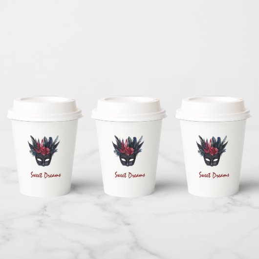 Gobelets En Papier Masque à plumes rouges de Bourgogne noir pour ente (Multi)