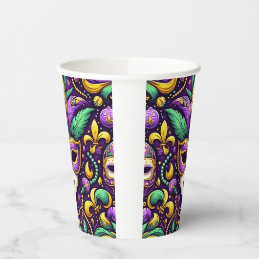 Gobelets En Papier Masque Mardi Gras/perles/fleur de lis (Gauche)