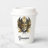 Gobelets En Papier Masquerade Motif Sweet 16 Black Gold ID1032 (Verso)