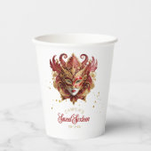 Gobelets En Papier Masquerade Motif Sweet 16 Rouge Or ID1032 (Recto)