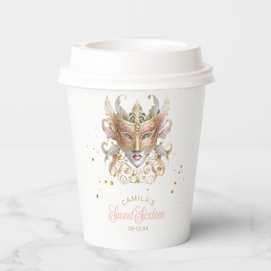 Gobelets En Papier Masquerade Motif Sweet sixteen Rose Gold ID1032 (Verso)
