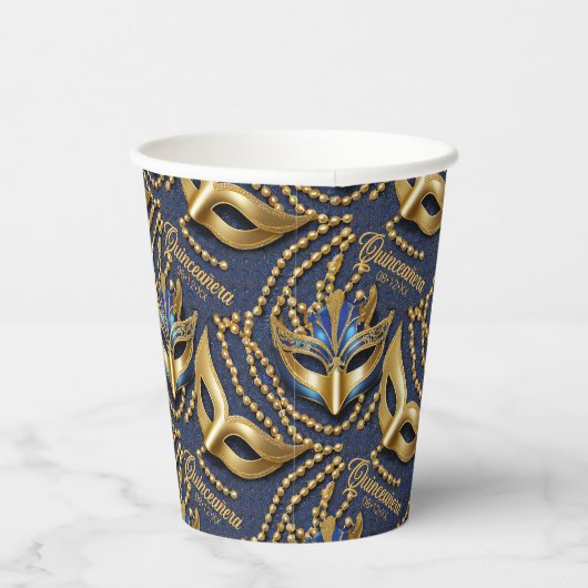 Gobelets En Papier Masquerade perles Quinceanera Masques bleu ID1031 (Droite)