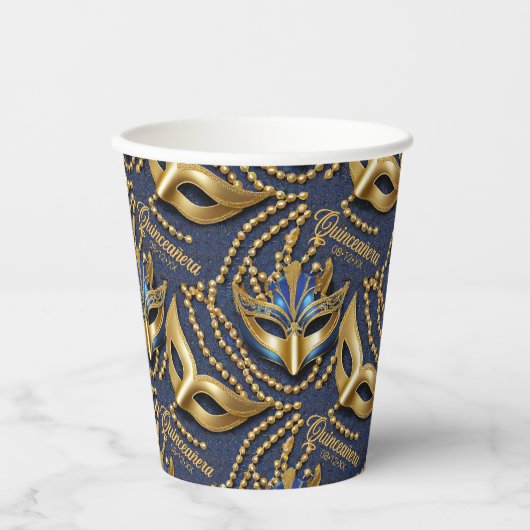Gobelets En Papier Masquerade perles Quinceanera Masques bleu ID1031 (Recto)