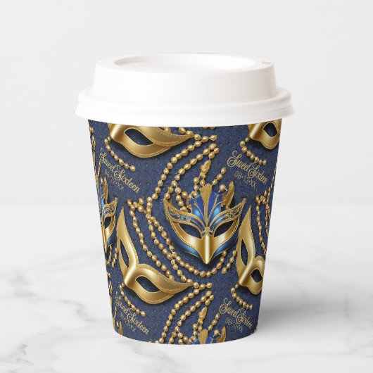 Gobelets En Papier Masquerade Sweet 16 perles Masques Blue ID1032 (Recto)