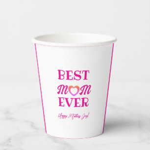 Gobelets En Papier Meilleure maman jamais rose Typographie du coeur F