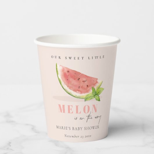 Gobelets En Papier Mélange Notre Petit Melon Baby shower Aquarelle Bl (Verso)