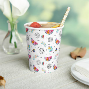Gobelets En Papier Memphis Style Motif d'été tropical