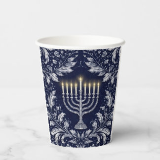 Gobelets En Papier Menorah Bleu Nuit Profond Motif William Morris