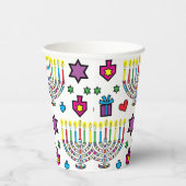 Gobelets En Papier Menorahs colorés Hanoukka 8 oz. (Droite)
