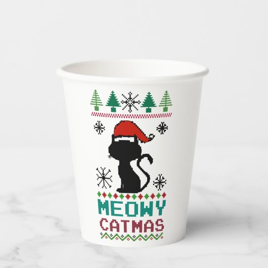 Gobelets En Papier Meowo Catmas Noël Père Noël Chat laide Sweater (Recto)