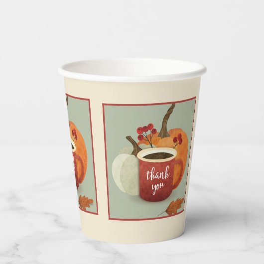 Gobelets En Papier Merci, Café Mug & Citrouille Automne Thème (Verso)