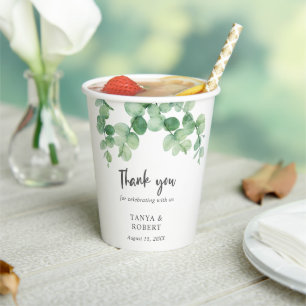 Gobelets En Papier Merci Eucalyptus Vert Sage Élégant Lettres