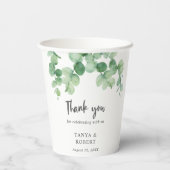 Gobelets En Papier Merci Eucalyptus Vert Sage Élégant Lettres (Verso)