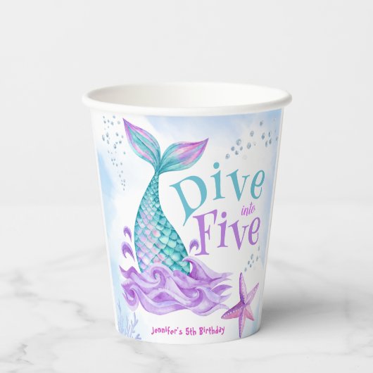 Gobelets En Papier Mermaid 5e anniversaire Plongée en cinq (Verso)