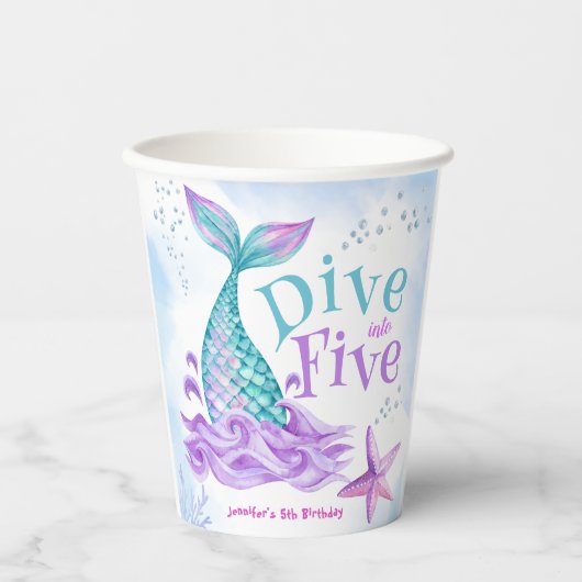 Gobelets En Papier Mermaid 5e anniversaire Plongée en cinq (Recto)