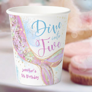 Gobelets En Papier Mermaid 5e anniversaire Plongez dans cinq tasses d