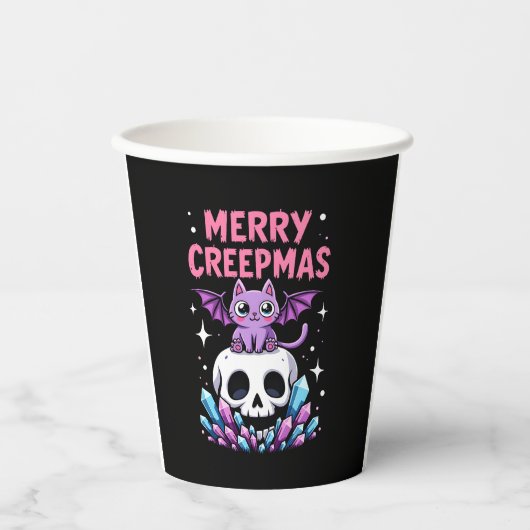 Gobelets En Papier Merry Creepmas Cat Pastel Goth Christmas Skull T-S (Recto)