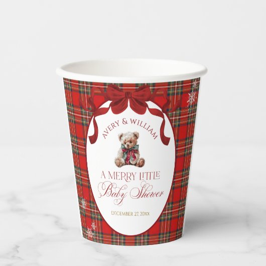 Gobelets En Papier Merry Little Red Bow Christmas Plaid  (Recto)