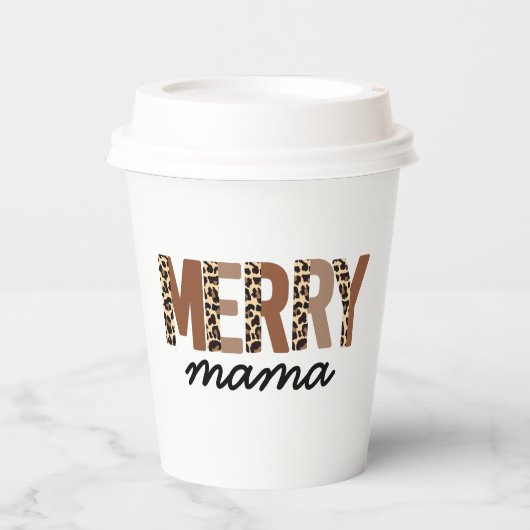 Gobelets En Papier "Merry Mama" Bloc de couleur moderne Leopard Boho (Recto)