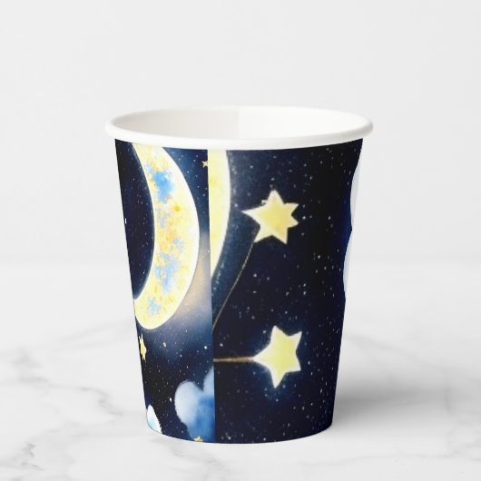 Gobelets En Papier Merveilles célestes : Lune et étoiles Baby shower (Gauche)