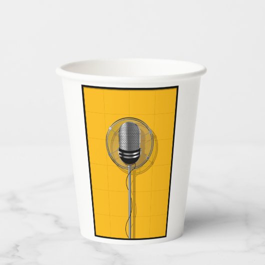 Gobelets En Papier Microphone Rétro sur Jaune Gras (Recto)