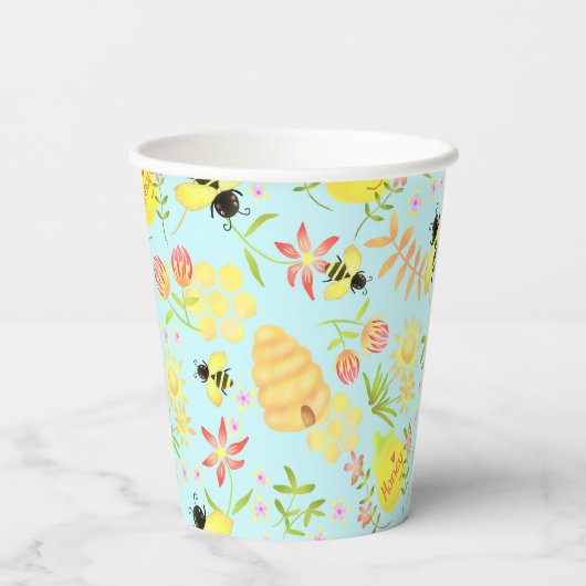 Gobelets En Papier Miel Bee Pastel Bleu (Verso)