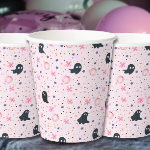Gobelets En Papier Mignon Rose et Noir Sucré Fantôme Halloween
