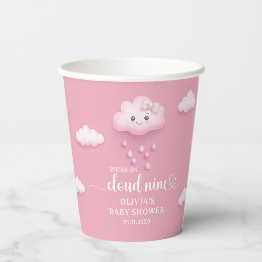 Gobelets En Papier Mignonne blanc nuage rose ciel fille baby shower (Verso)