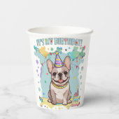 Gobelets En Papier Mignonne French Bulldog Pastel C'est mon anniversa (Verso)