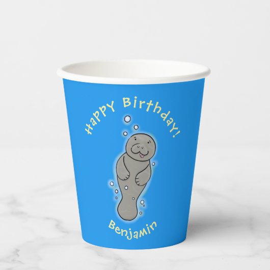 Gobelets En Papier Mignonne manatée bébé avec bulles illustration (Recto)