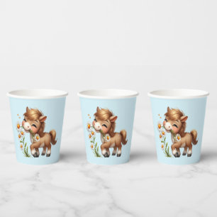 Gobelets En Papier Mignonne Pony Mange Manger Des Marguerites