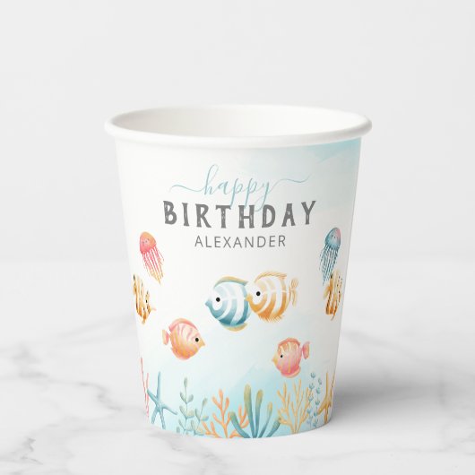 Gobelets En Papier Mignonne sous l'Anniversaire de enfant marin (Verso)