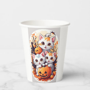 Gobelets En Papier Mignons chatons d'Halloween avec carte de citrouil