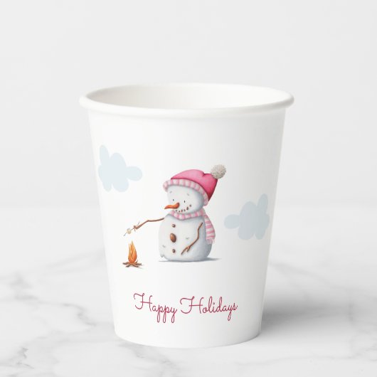 Gobelets En Papier Mignons marshmallows de neige roses (Recto)