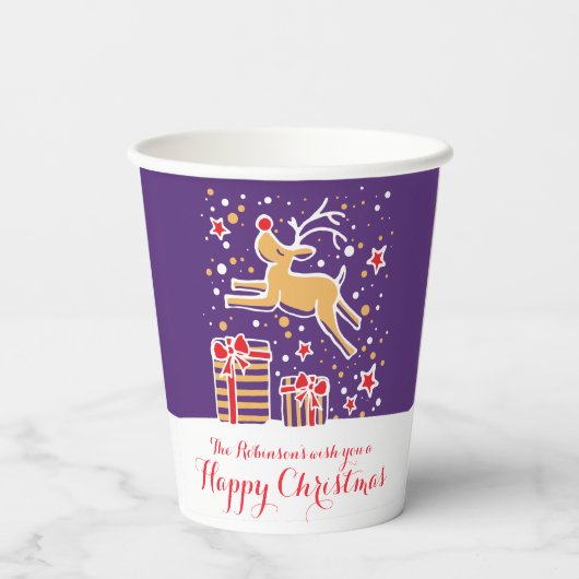 Gobelets En Papier Mignons rennes de Noël rouge violet coutume (Verso)