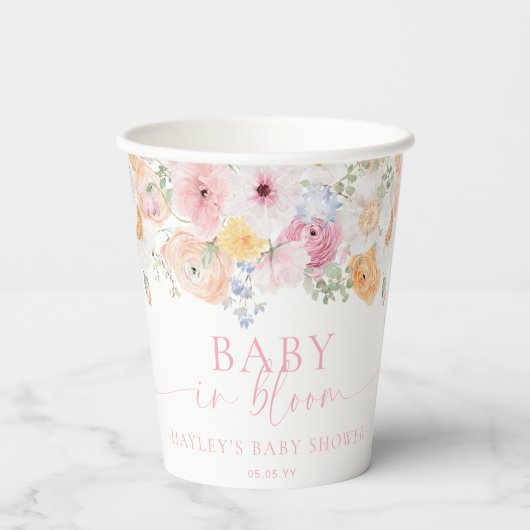 Gobelets En Papier Millie Floral Baby Dans Le Baby shower Bloom (Verso)