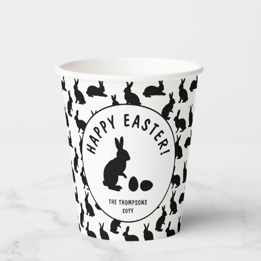 Gobelets En Papier Minimal Black Rabbit Pattern Modern Happy Easter (Recto)