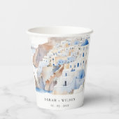 Gobelets En Papier Minimal chic Santorini Grèce Mariage aquarelle (Verso)