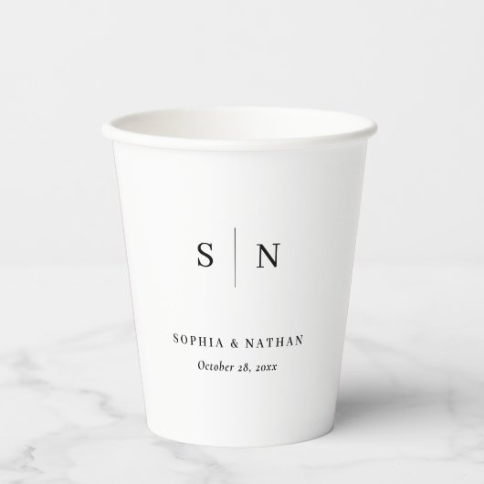 Gobelets En Papier Minimal et chic | Mariage noir et blanc (Recto)