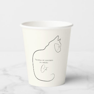 Gobelets En Papier Minimalisme assis Chat Noir & Crème