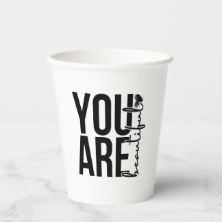 Gobelets En Papier Minimalist “Beautiful” Typography Design – Black a