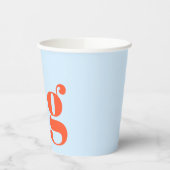 Gobelets En Papier Minimalist Monogrammed Initial Retro Blue Orange (Gauche)