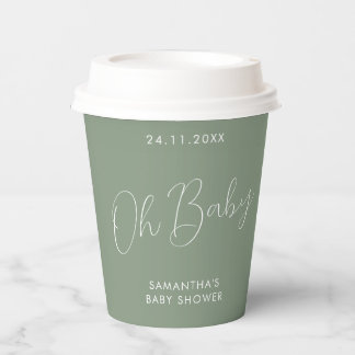 Gobelets En Papier Minimalist Sign Sage Green Oh Baby Shower