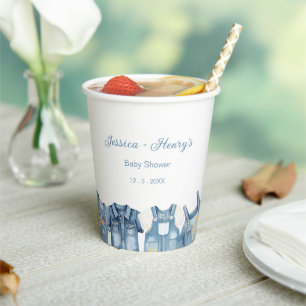 Gobelets En Papier Minimaliste bleu Jean Baby shower Denim